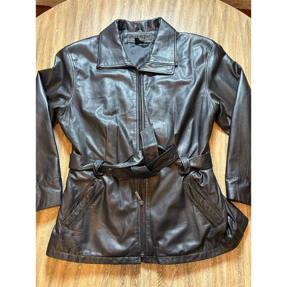 Vintage JLC Women's Large Black Coat Leather Jacket - Picture 1 of 7